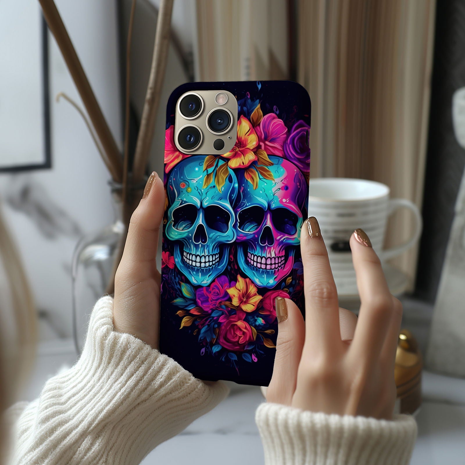 Vibrant Skull Couple MagSafe iPhone Case - Techy Treasures -  