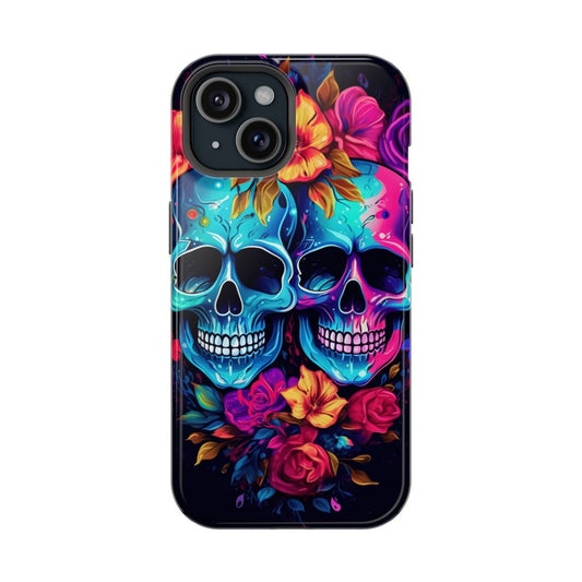 Vibrant Skull Couple MagSafe iPhone Case - Techy Treasures - Mobile Phone Cases 
