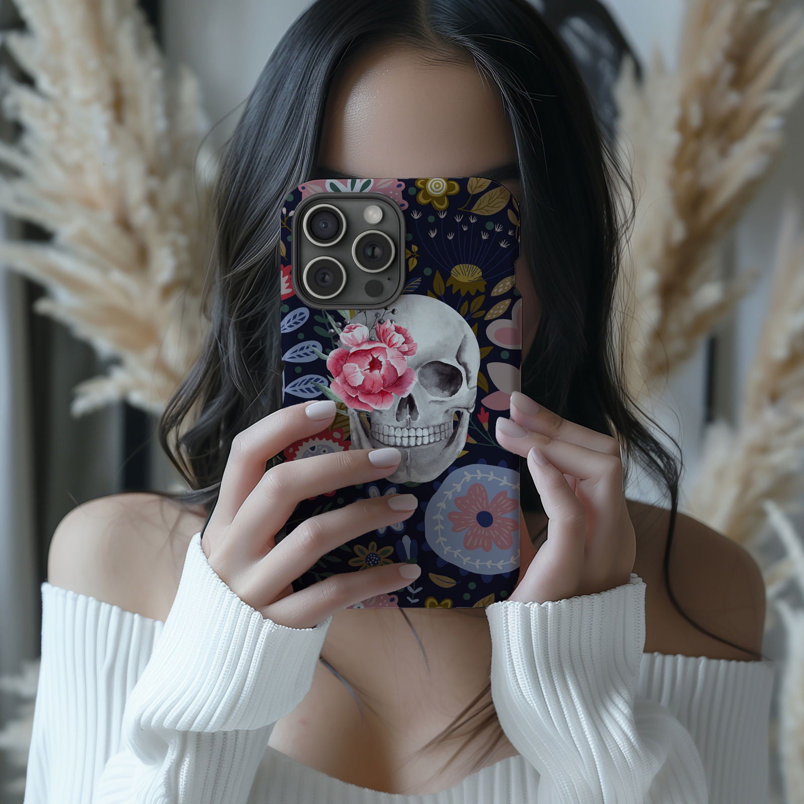 Vibrant Skull and Floral Design MagSafe iPhone Case - Techy Treasures -  