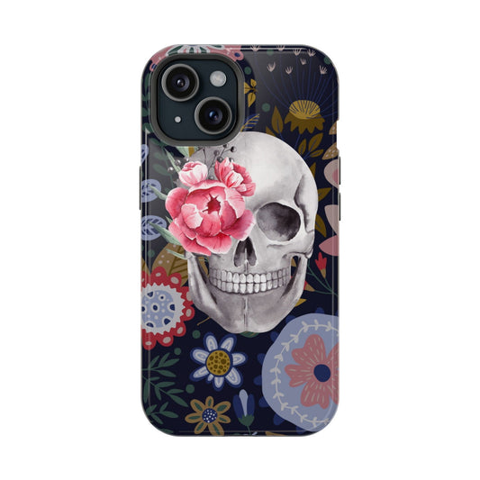 Vibrant Skull and Floral Design MagSafe iPhone Case - Techy Treasures - Mobile Phone Cases 
