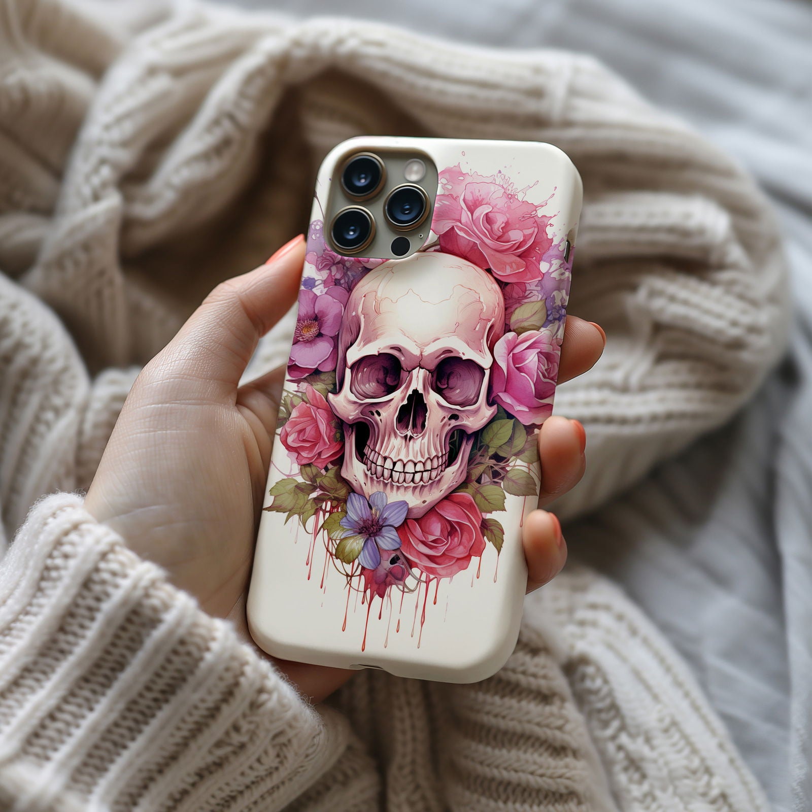 Vibrant Skull and Roses Design MagSafe iPhone Case - Techy Treasures -  