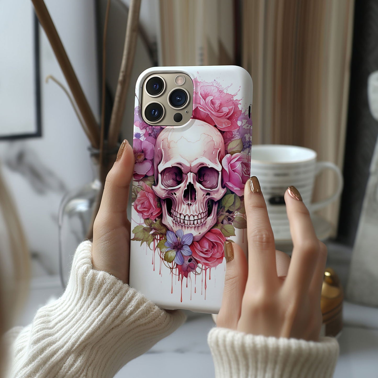 Vibrant Skull and Roses Design MagSafe iPhone Case - Techy Treasures -  