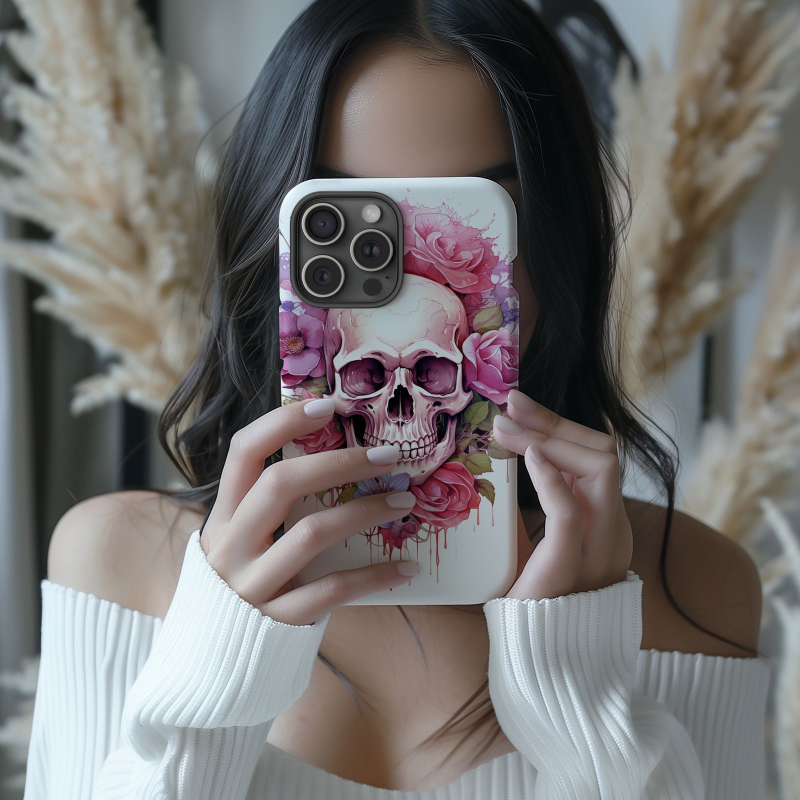 Vibrant Skull and Roses Design MagSafe iPhone Case - Techy Treasures -  