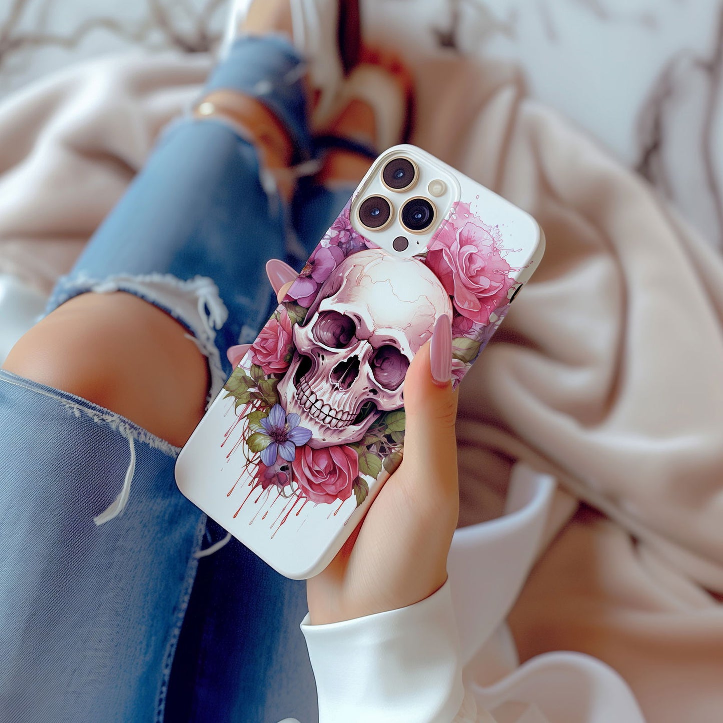 Vibrant Skull and Roses Design MagSafe iPhone Case - Techy Treasures -  