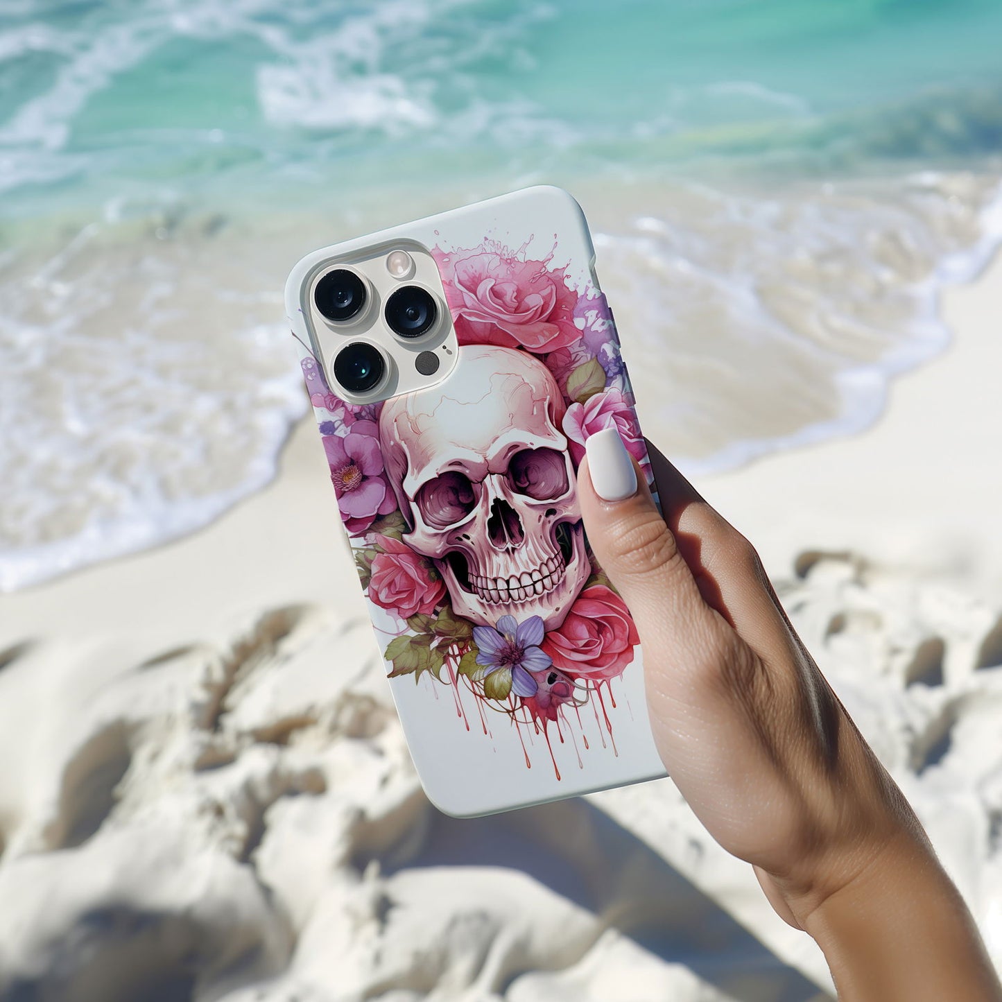 Vibrant Skull and Roses Design MagSafe iPhone Case - Techy Treasures -  