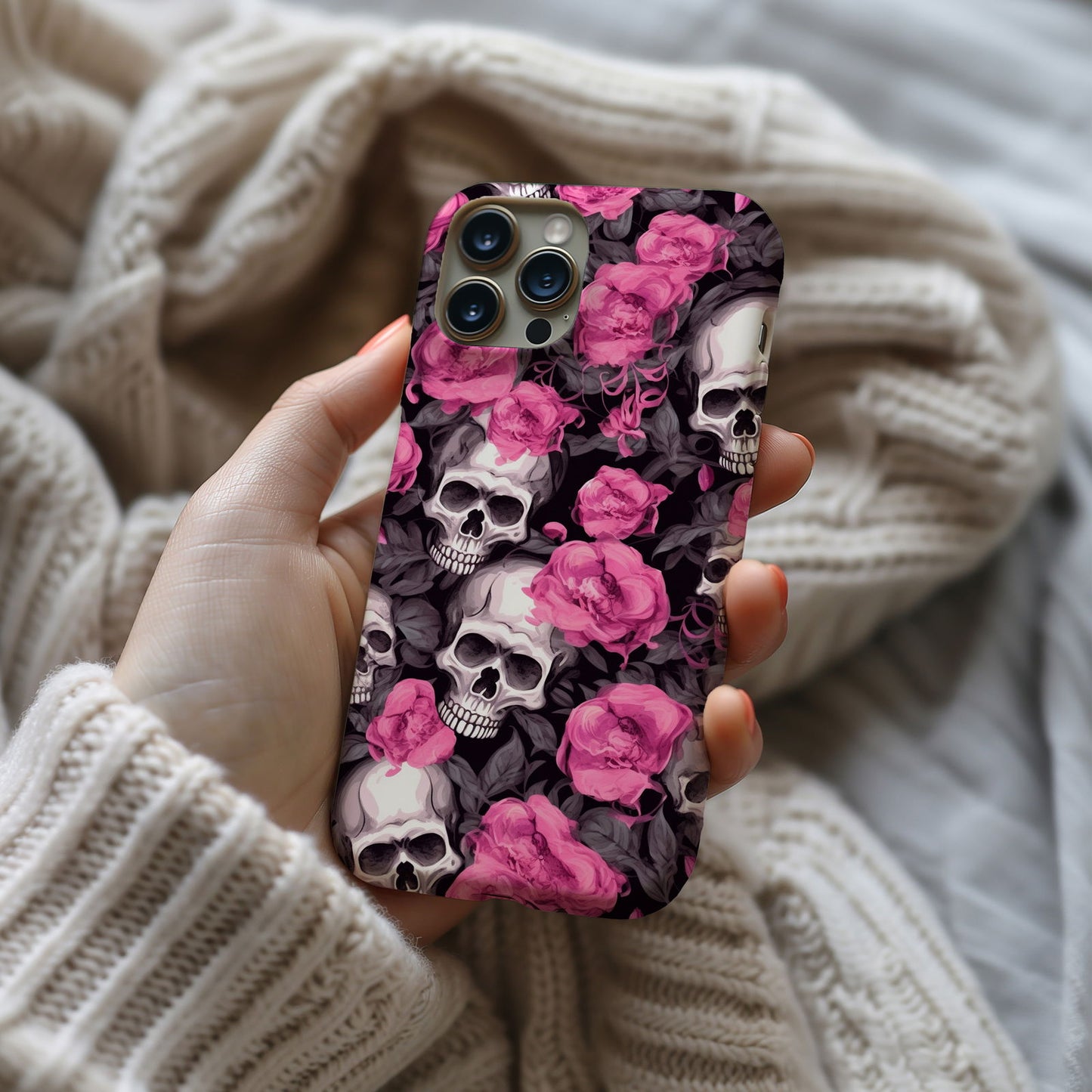 Vibrant Skull and Roses Design MagSafe iPhone Case - Techy Treasures -  
