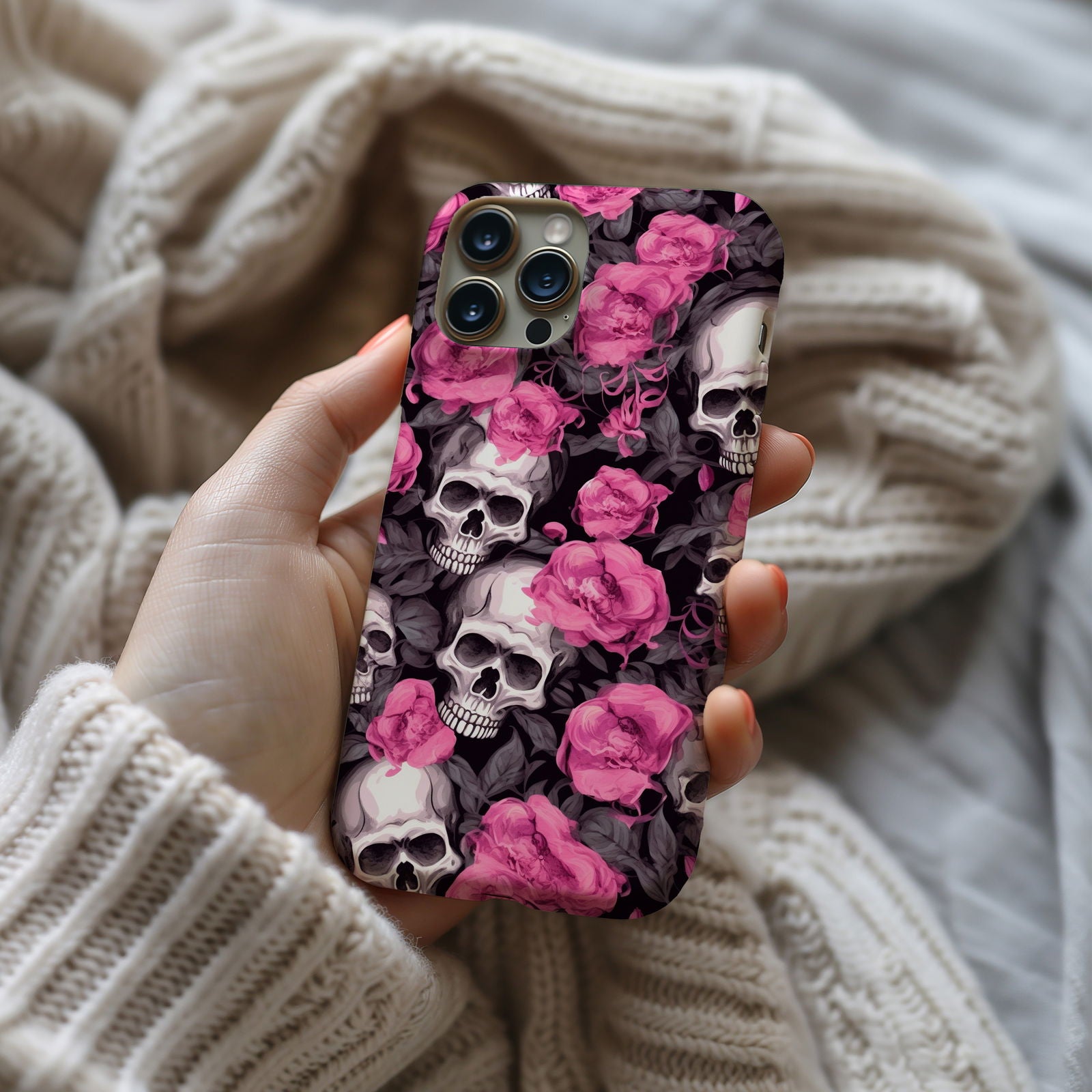 Vibrant Skull and Roses Design MagSafe iPhone Case - Techy Treasures -  