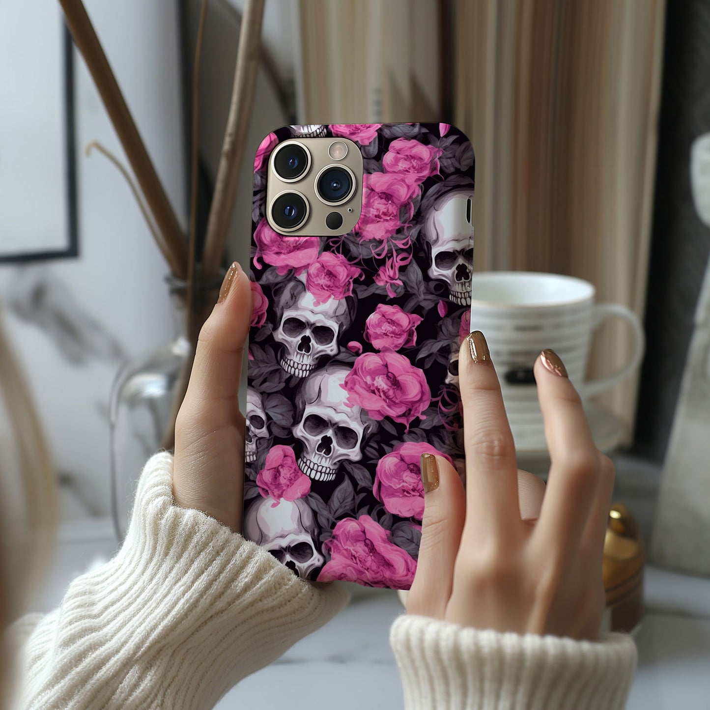 Vibrant Skull and Roses Design MagSafe iPhone Case - Techy Treasures -  