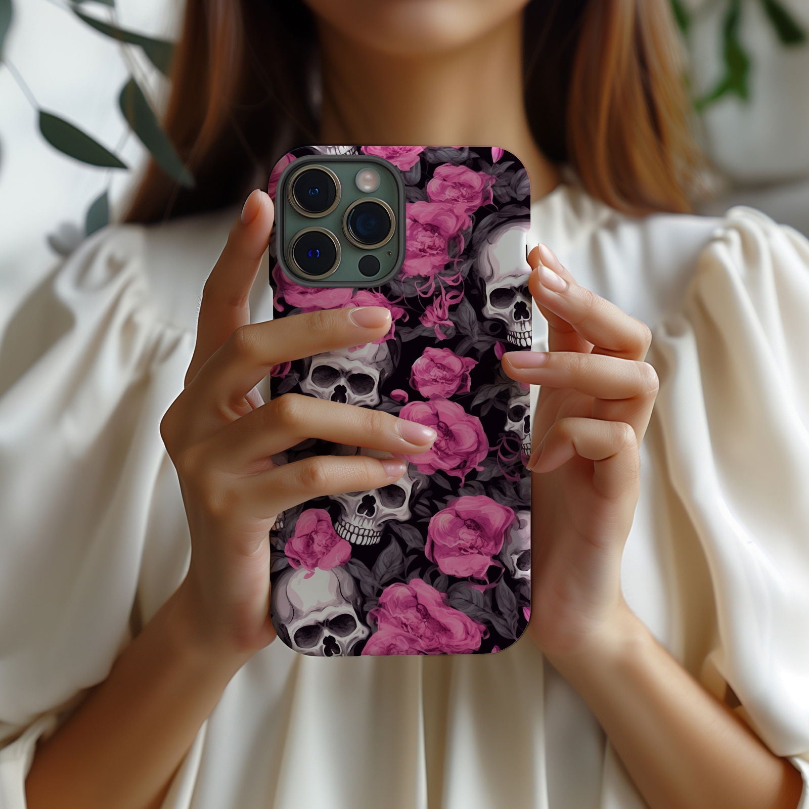 Vibrant Skull and Roses Design MagSafe iPhone Case - Techy Treasures -  