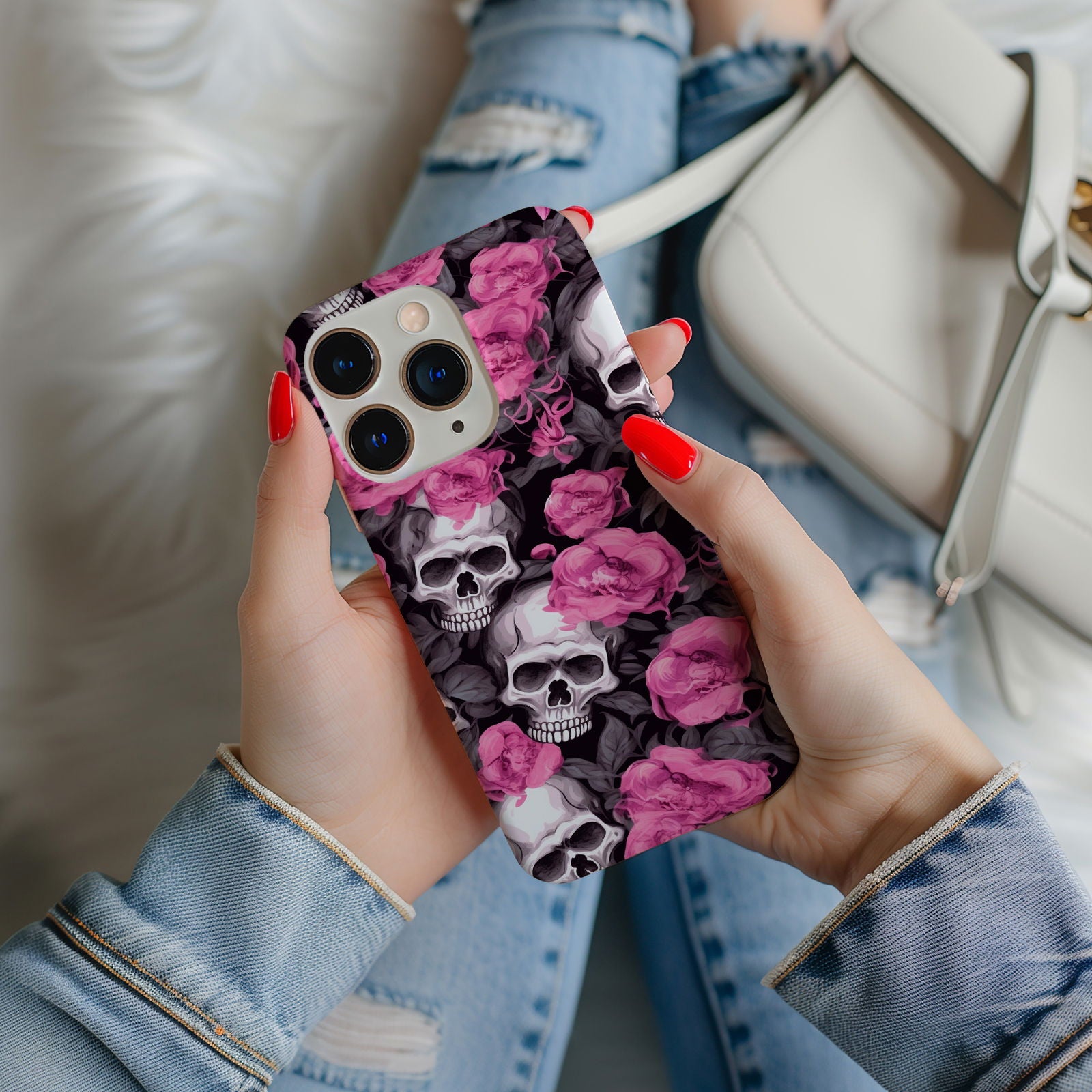 Vibrant Skull and Roses Design MagSafe iPhone Case - Techy Treasures -  
