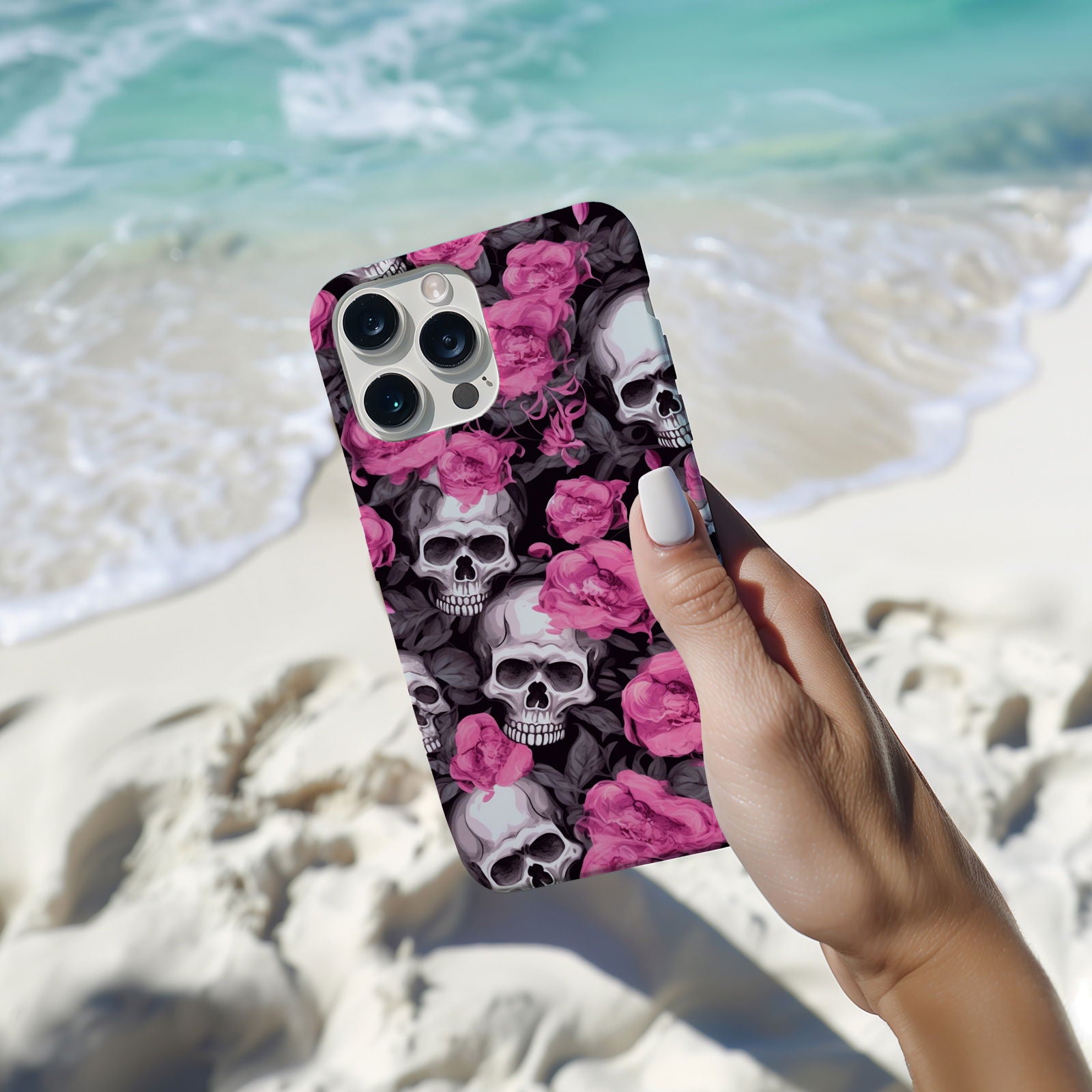 Vibrant Skull and Roses Design MagSafe iPhone Case - Techy Treasures -  