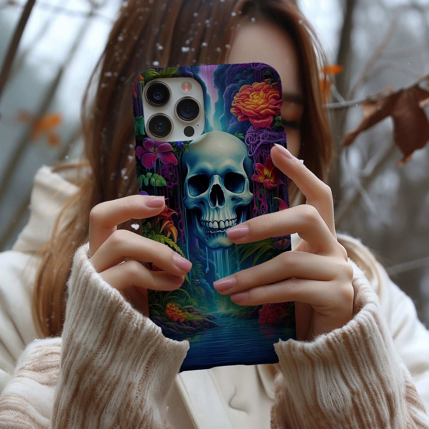 Vibrant Skull and Roses Design MagSafe iPhone Case - Techy Treasures -  