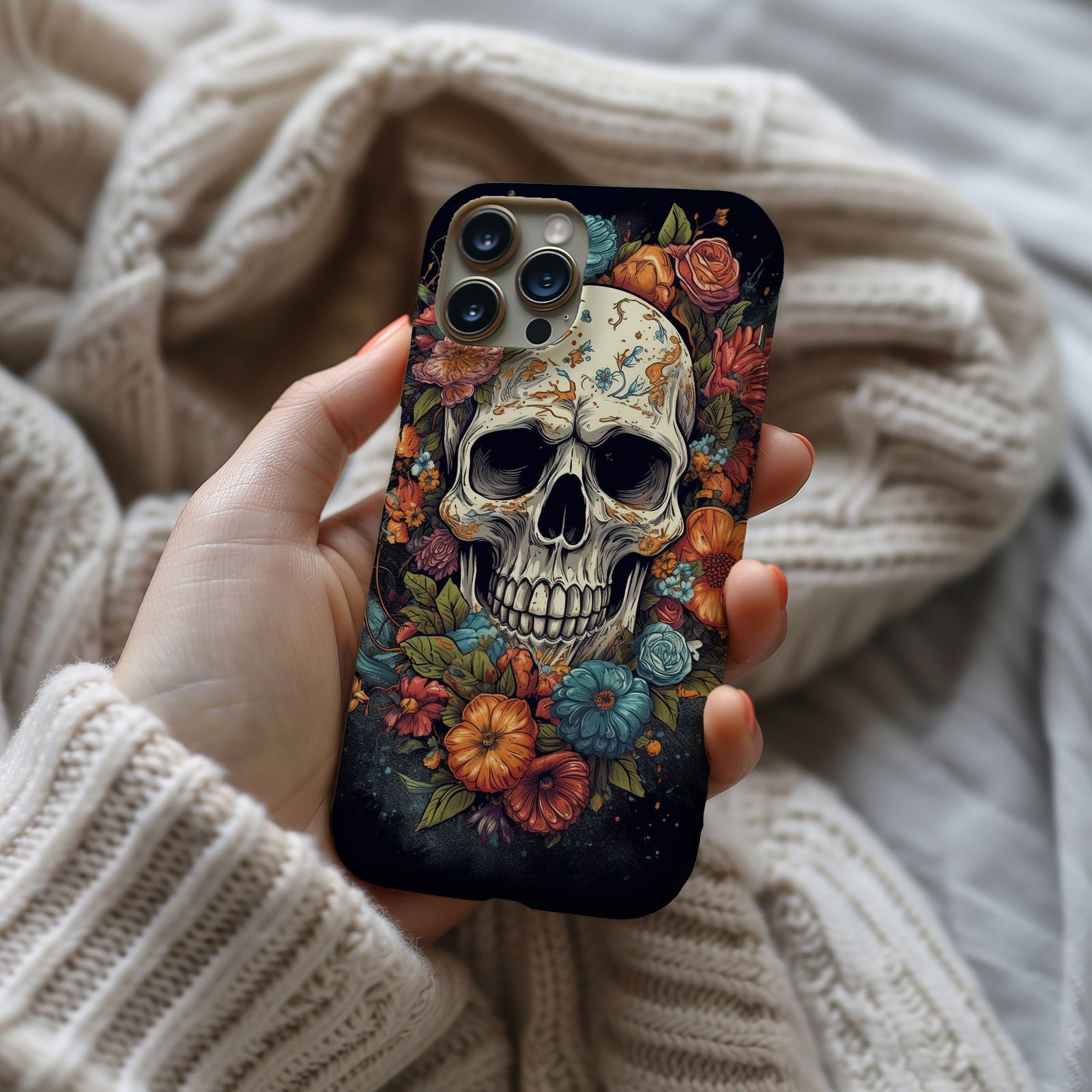 Vibrant Skull and Roses Design MagSafe iPhone Case - Techy Treasures -  
