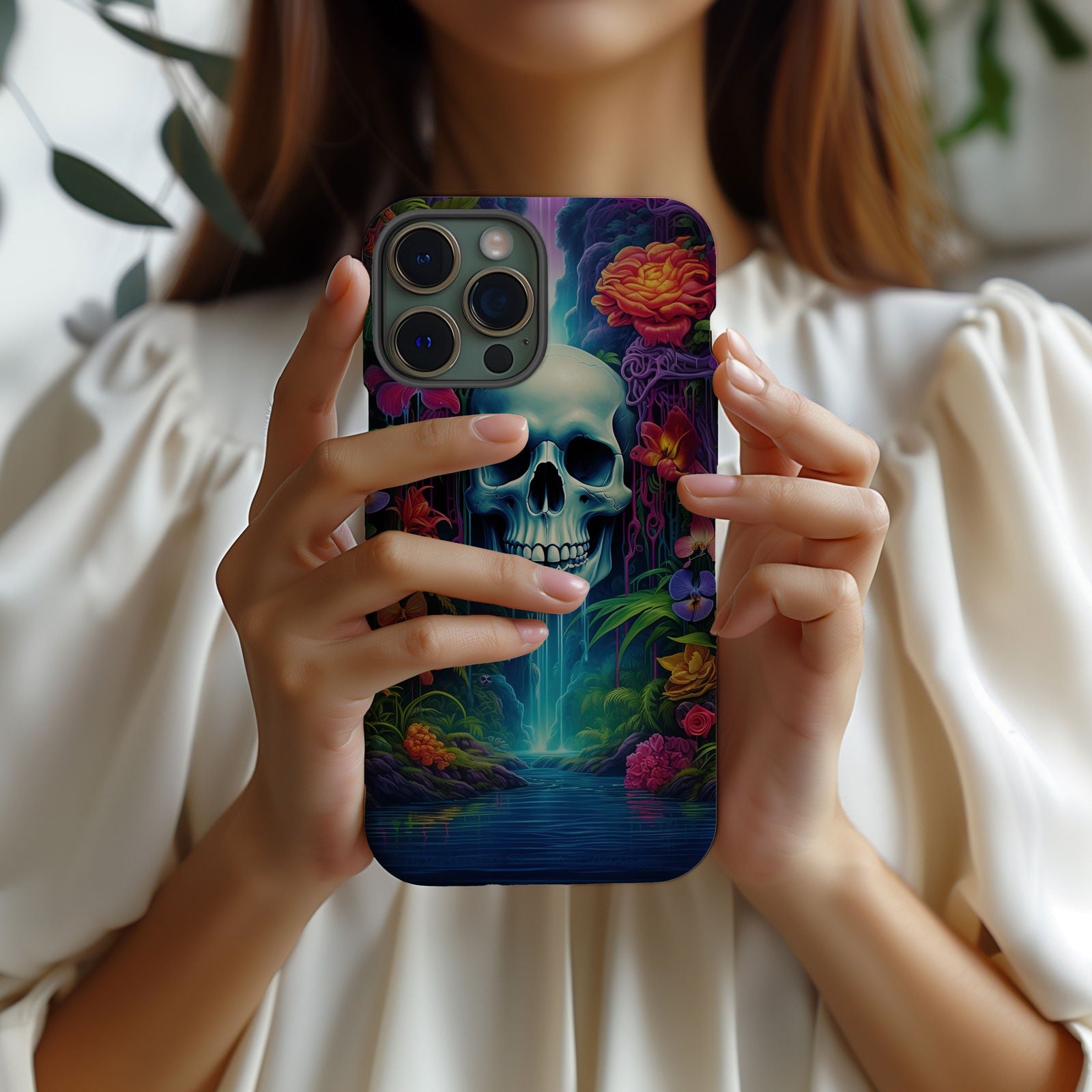 Vibrant Skull and Roses Design MagSafe iPhone Case - Techy Treasures -  