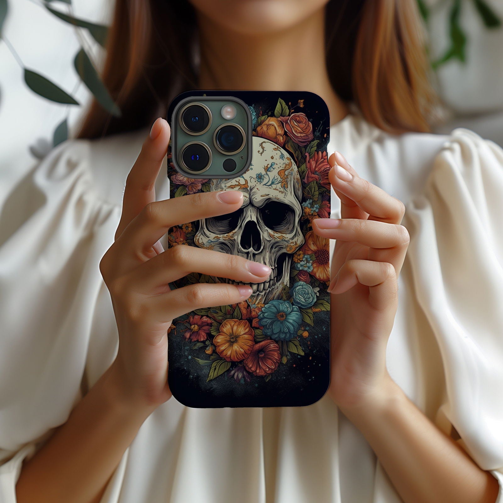 Vibrant Skull and Roses Design MagSafe iPhone Case - Techy Treasures -  