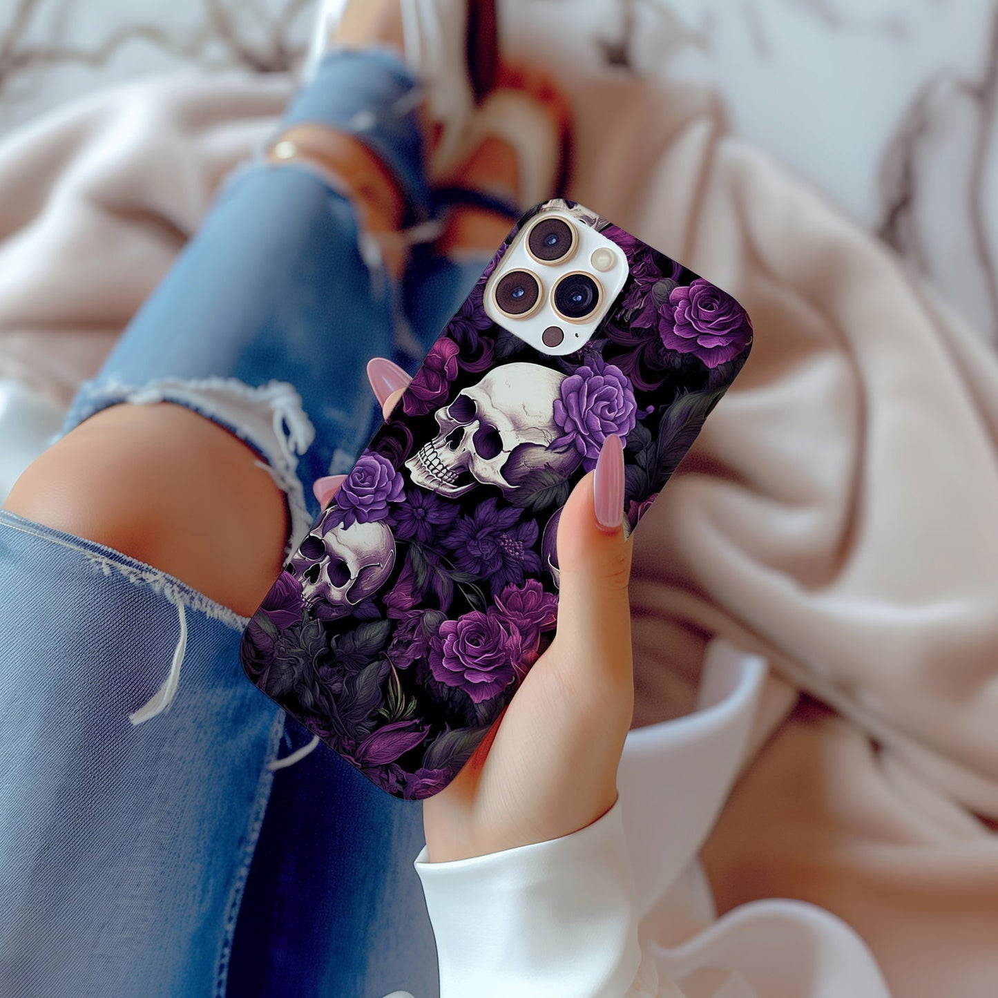 Vibrant Skull and Roses Design MagSafe iPhone Case - Techy Treasures -  