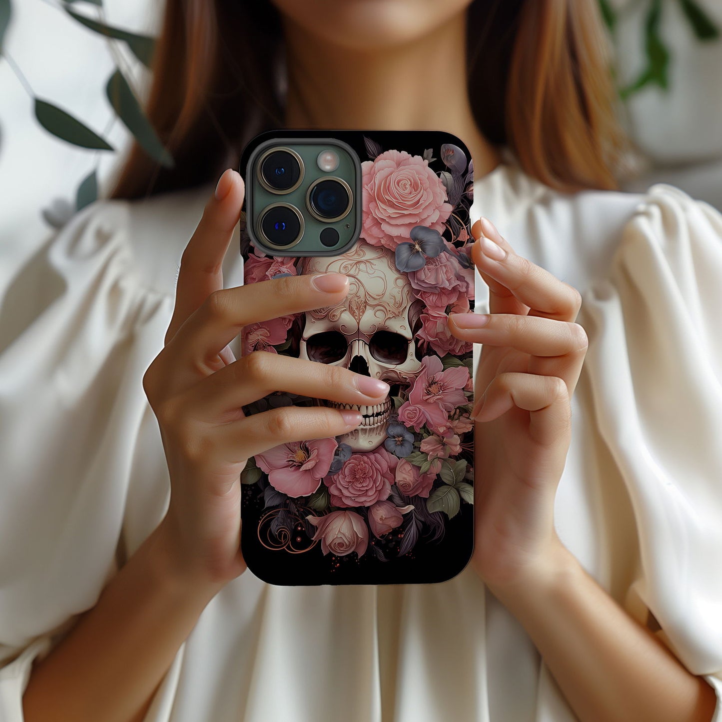 Vibrant Skull and Roses Design MagSafe iPhone Case - Techy Treasures -  