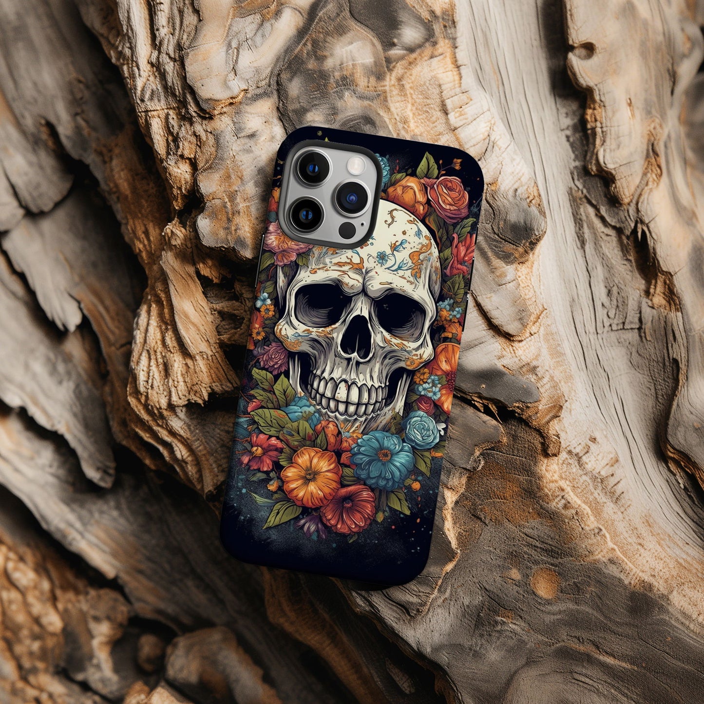 Vibrant Skull and Roses Design MagSafe iPhone Case - Techy Treasures -  