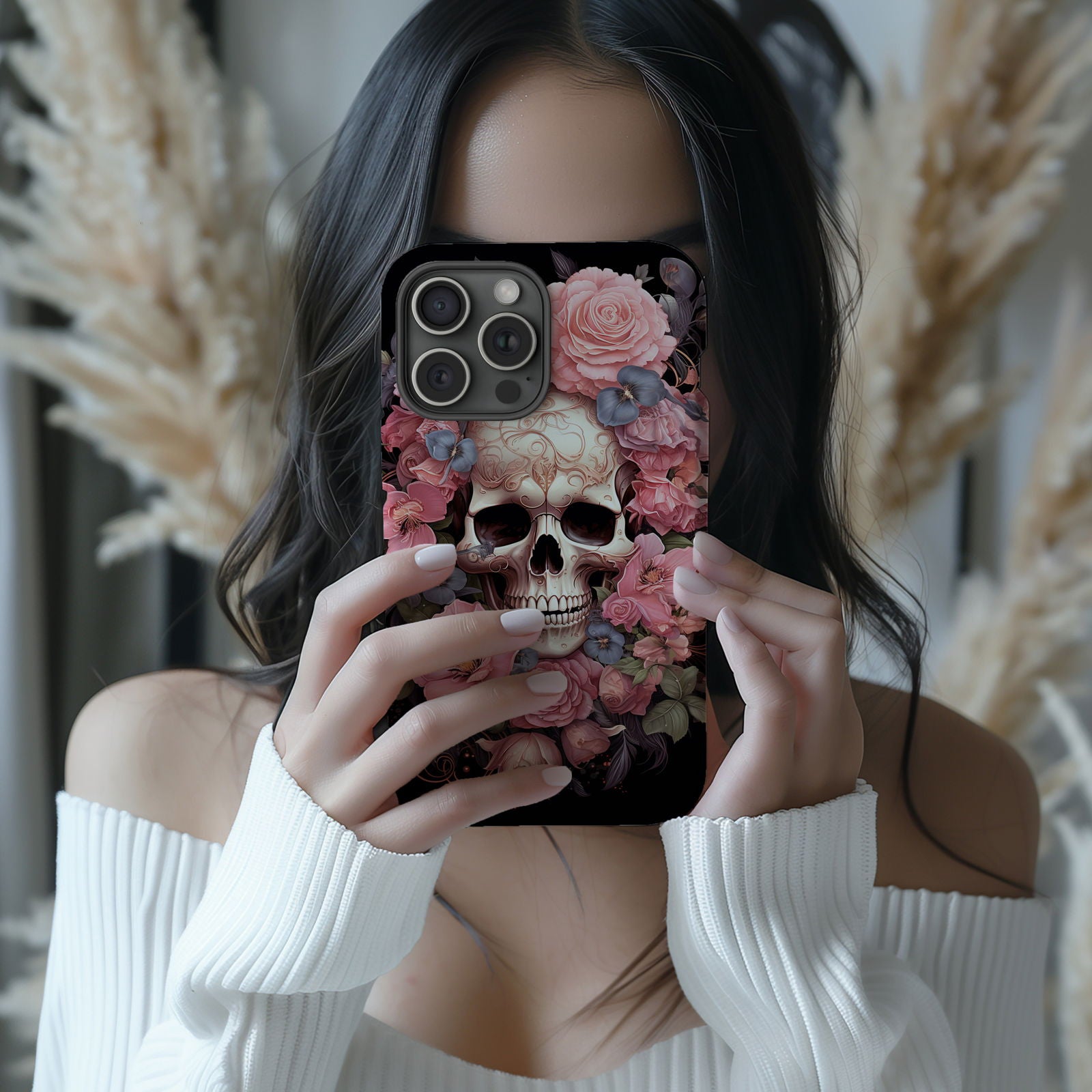 Vibrant Skull and Roses Design MagSafe iPhone Case - Techy Treasures -  