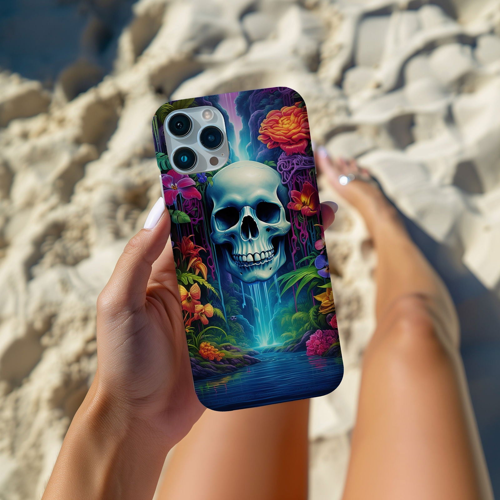 Vibrant Skull and Roses Design MagSafe iPhone Case - Techy Treasures -  