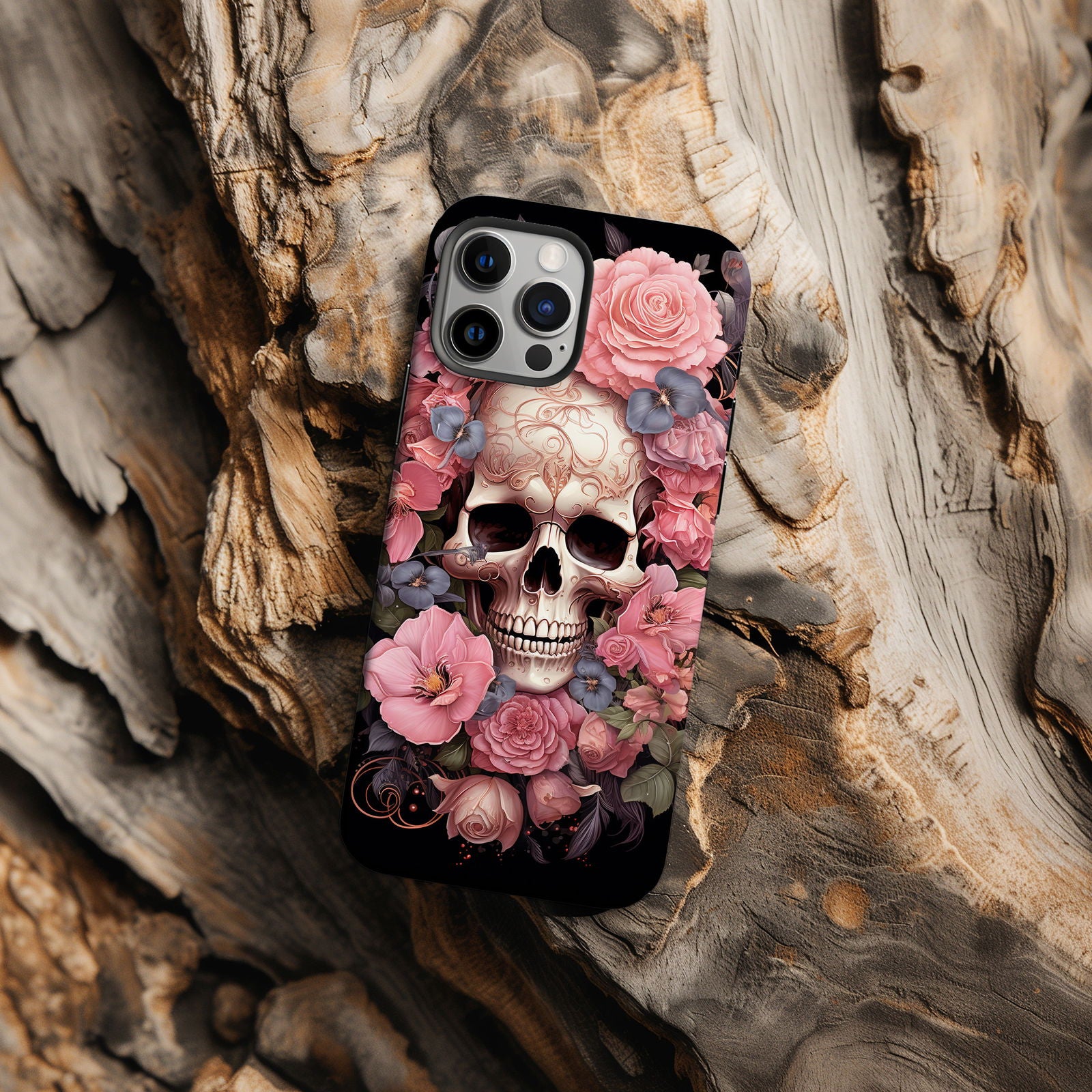 Vibrant Skull and Roses Design MagSafe iPhone Case - Techy Treasures -  