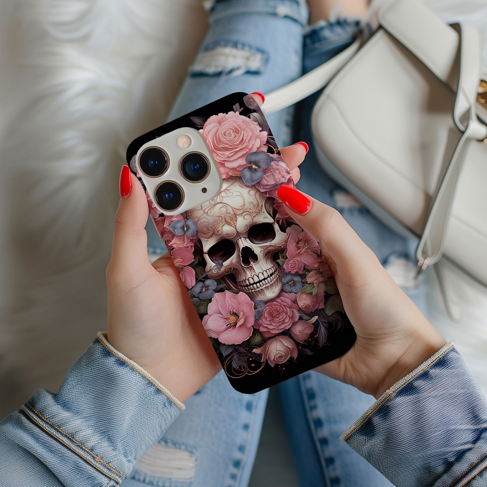 Vibrant Skull and Roses Design MagSafe iPhone Case - Techy Treasures -  