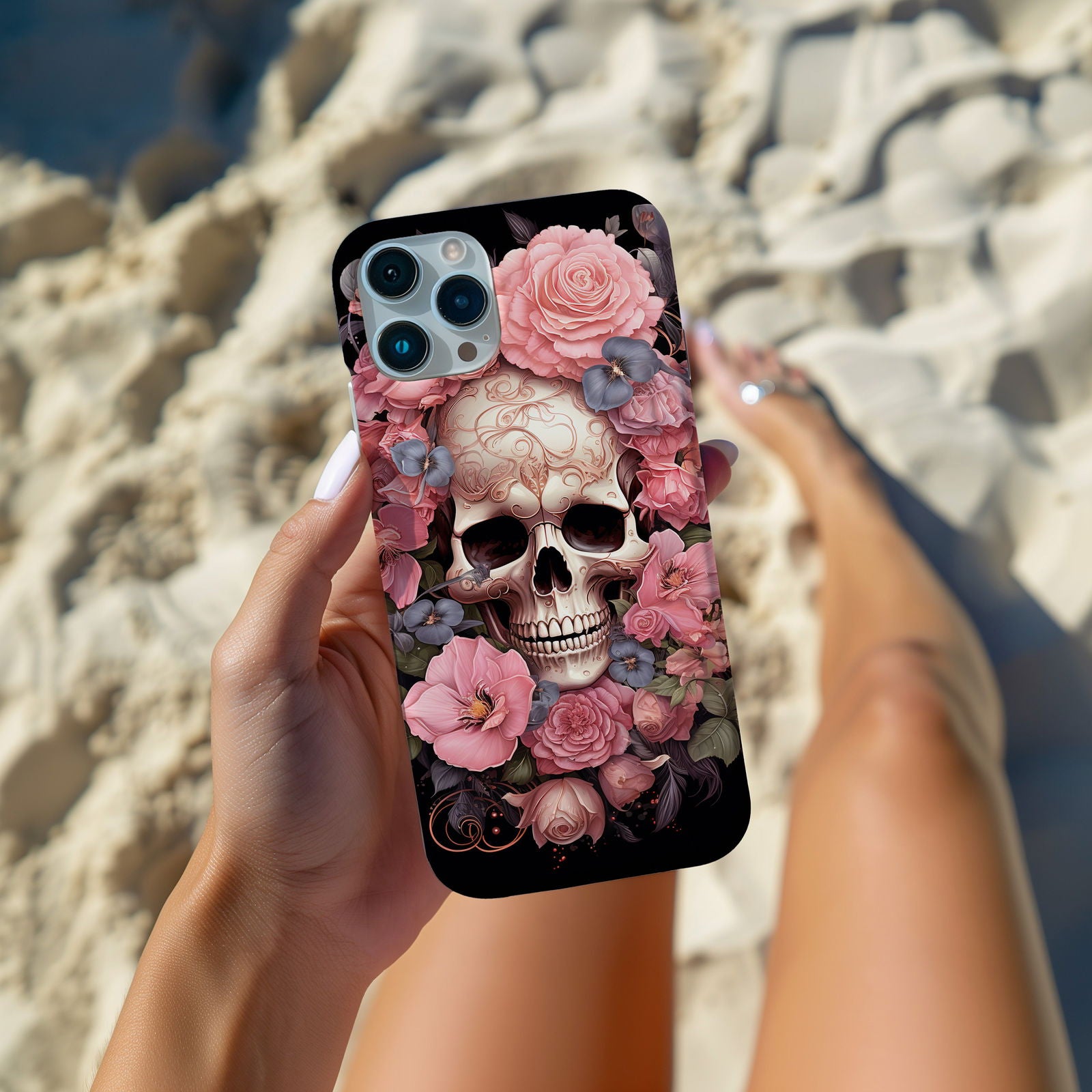 Vibrant Skull and Roses Design MagSafe iPhone Case - Techy Treasures -  
