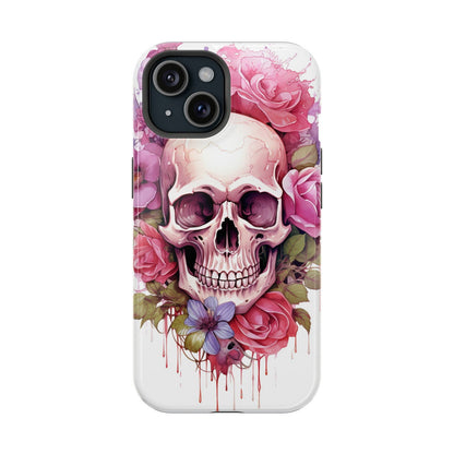 Vibrant Skull and Roses Design MagSafe iPhone Case - Techy Treasures - Mobile Phone Cases 
