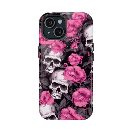 Vibrant Skull and Roses Design MagSafe iPhone Case - Techy Treasures - Mobile Phone Cases 