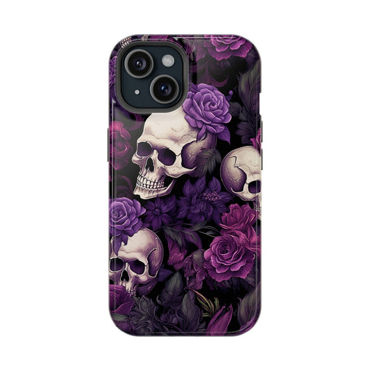 Vibrant Skull and Roses Design MagSafe iPhone Case - Techy Treasures - Mobile Phone Cases 