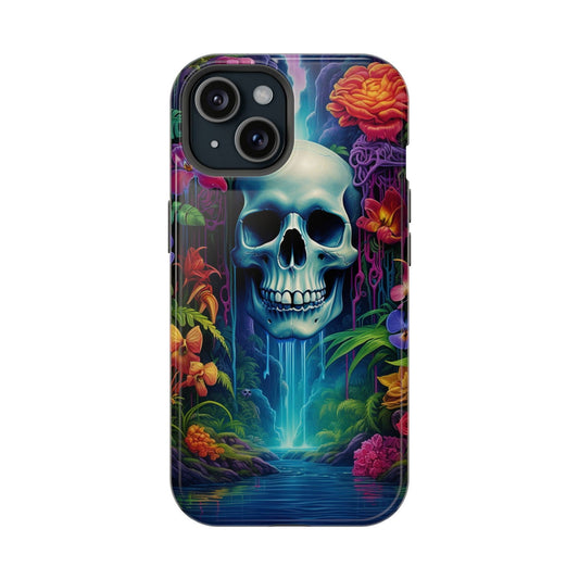 Vibrant Skull and Roses Design MagSafe iPhone Case - Techy Treasures - Mobile Phone Cases 