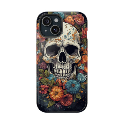 Vibrant Skull and Roses Design MagSafe iPhone Case - Techy Treasures - Mobile Phone Cases 