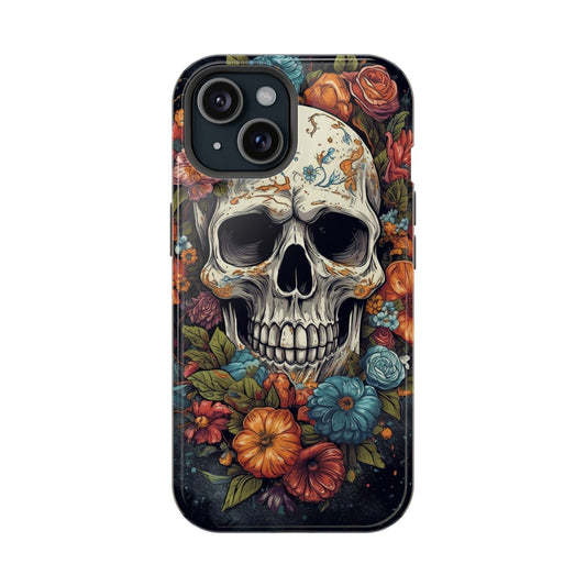 Vibrant Skull and Roses Design MagSafe iPhone Case - Techy Treasures - Mobile Phone Cases 