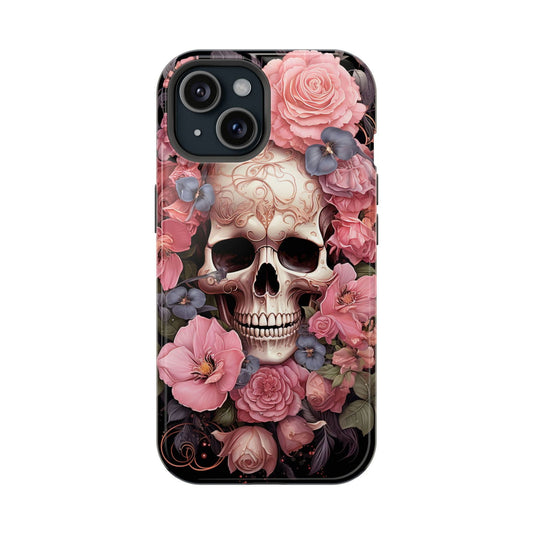 Vibrant Skull and Roses Design MagSafe iPhone Case - Techy Treasures - Mobile Phone Cases 